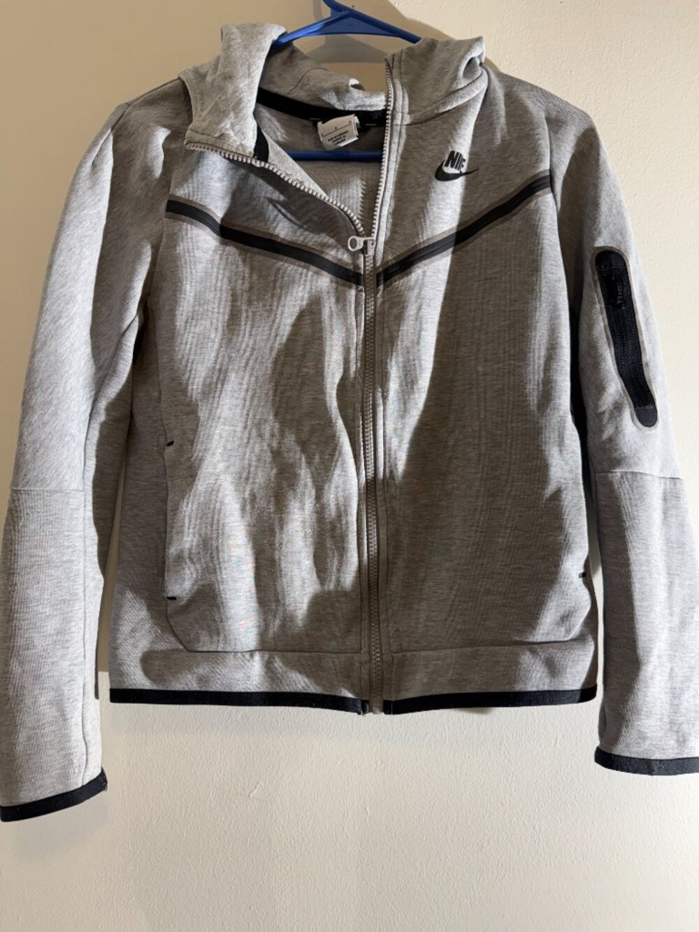 Nike Tech Fleece Full Zip Windrunner Hoodie Heather Grey Black | Youth Large